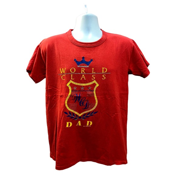 Vintage World Class Dad T Shirt Size Large Red Single Stitched USA - Picture 1 of 13